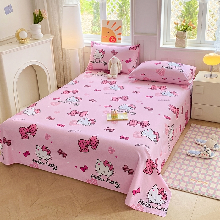 91家纺网 家纺一手货源 找家纺 爱丽丝 2025新款正版授权三丽鸥全棉单床单 开心凯蒂