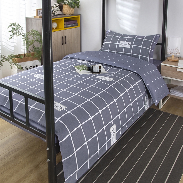 91家纺网 家纺一手货源 找家纺 乐旗 2025新款全棉12868学生宿舍三件套纯棉六件套装 绅士风范-灰