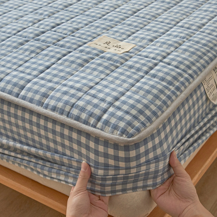 91家纺网 家纺一手货源 找家纺 伊人坊 2025新款A类全棉色织水洗棉大豆夹棉床笠 艾格 浅蓝