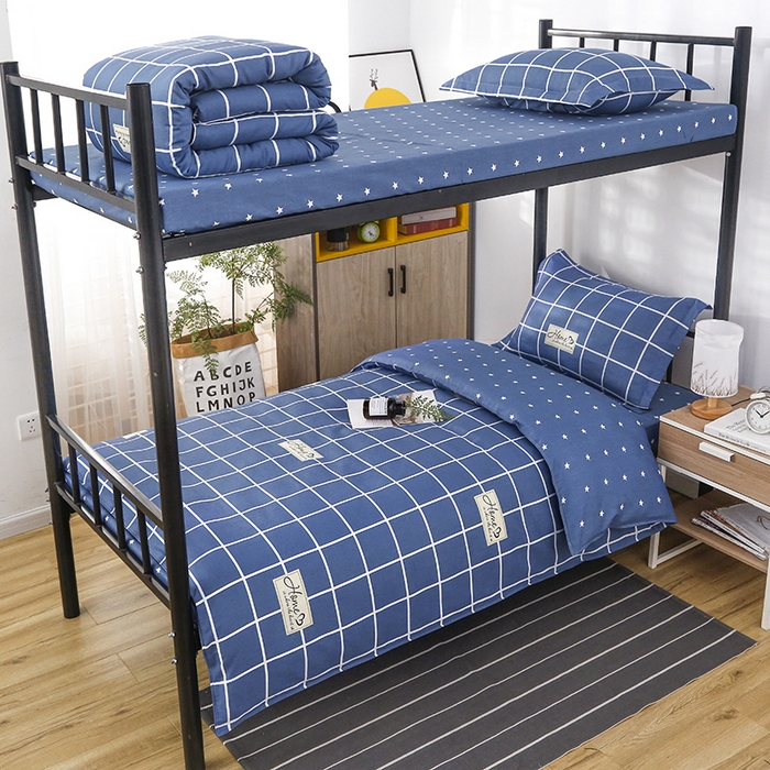 91家纺网 家纺一手货源 找家纺 乐旗 2025新款全棉12868学生宿舍三件套纯棉六件套装 绅士风范-蓝