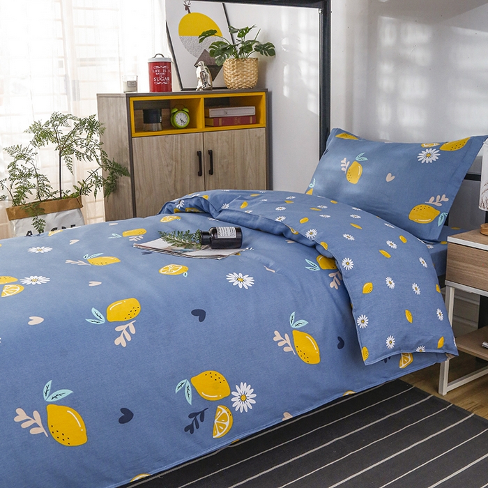 91家纺网 家纺一手货源 找家纺 乐旗 2025新款全棉12868学生宿舍三件套纯棉六件套装 夏日柠檬
