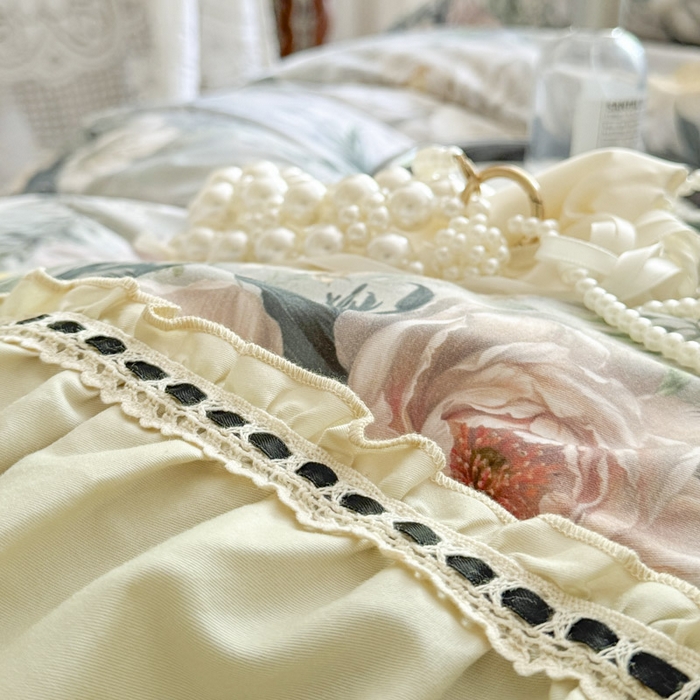 91家纺网 家纺一手货源 找家纺 （总）亲亲公主 2025新款全棉法式宽花边四件套-浅浅爱