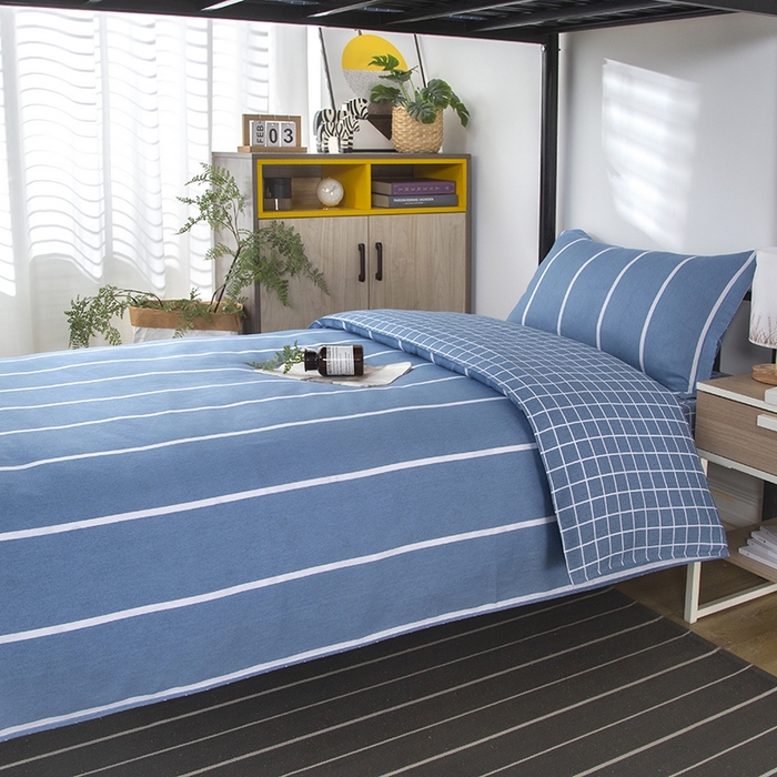 91家纺网 家纺一手货源 找家纺 乐旗 2025新款全棉12868学生宿舍三件套纯棉六件套装 格调人生-蓝