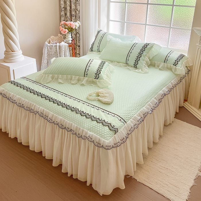 91家纺网 家纺一手货源 找家纺 网红馆（ck家纺） 2025新款凉豆豆床裙款凉席三件套-露茜公主 露茜公主-绿