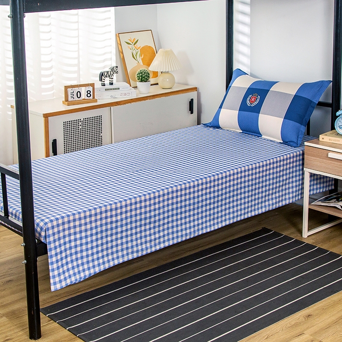 91家纺网 家纺一手货源 找家纺 乐旗 2025新款全棉12868学生宿舍三件套纯棉六件套装 蓝大格