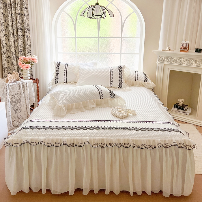 91家纺网 家纺一手货源 找家纺 网红馆（ck家纺） 2025新款凉豆豆床裙款凉席三件套-露茜公主 露茜公主-白