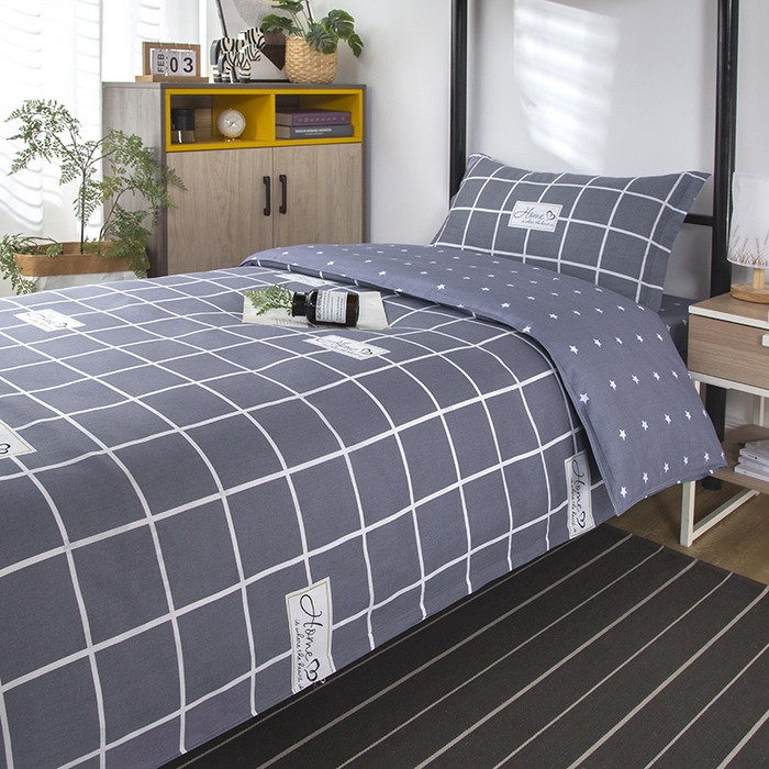 91家纺网 家纺一手货源 找家纺 乐旗 2025新款全棉12868学生宿舍三件套纯棉六件套装 绅士风范-灰