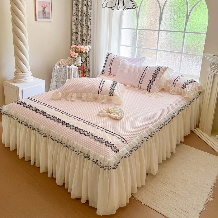 91家纺网 家纺一手货源 找家纺 网红馆（ck家纺） 2025新款凉豆豆床裙款凉席三件套-露茜公主 露茜公主-粉