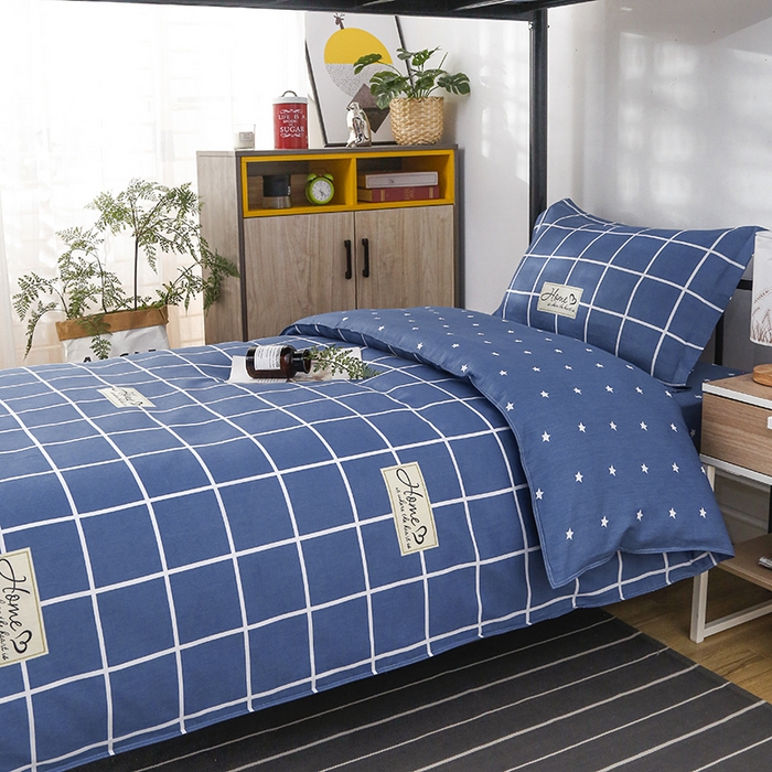 91家纺网 家纺一手货源 找家纺 乐旗 2025新款全棉12868学生宿舍三件套纯棉六件套装 绅士风范-蓝