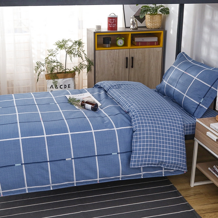 91家纺网 家纺一手货源 找家纺 乐旗 2025新款全棉12868学生宿舍三件套纯棉六件套装 夜华-蓝