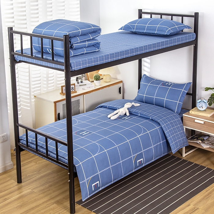 91家纺网 家纺一手货源 找家纺 乐旗 2025新款全棉12868学生宿舍三件套纯棉六件套装 蓝巴伦