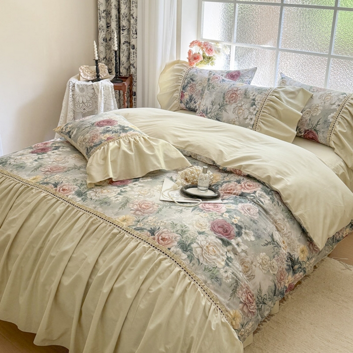 91家纺网 家纺一手货源 找家纺 （总）亲亲公主 2025新款全棉法式宽花边四件套-浅浅爱