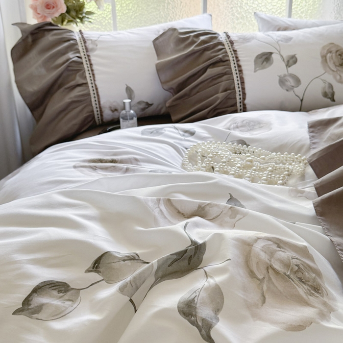 91家纺网 家纺一手货源 找家纺 （总）亲亲公主 2025新款全棉法式宽花边四件套-午后佳人