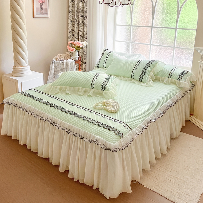 91家纺网 家纺一手货源 找家纺 网红馆（ck家纺） 2025新款凉豆豆床裙款凉席三件套-露茜公主 露茜公主-绿