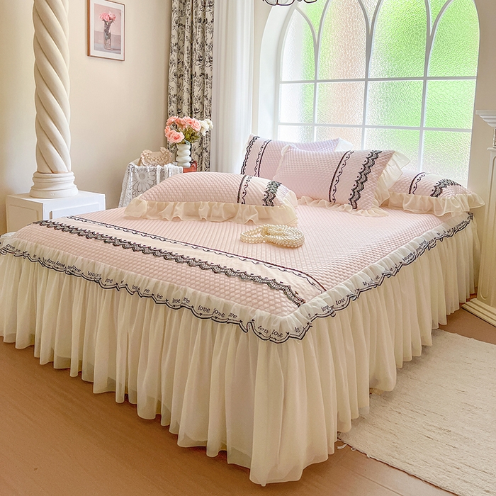 91家纺网 家纺一手货源 找家纺 网红馆（ck家纺） 2025新款凉豆豆床裙款凉席三件套-露茜公主 露茜公主-粉