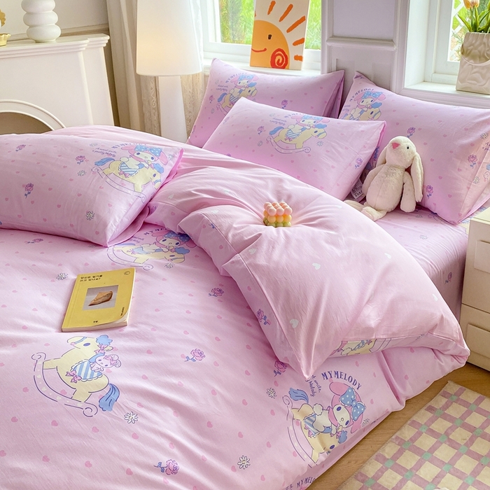 91家纺网 家纺一手货源 找家纺 爱丽丝 2025新款正版授权三丽鸥全棉40支13372单被套 木马美乐蒂