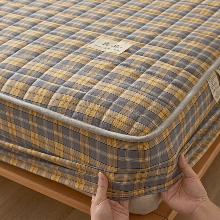 91家纺网 家纺一手货源 找家纺 伊人坊 2025新款A类全棉色织水洗棉大豆夹棉床笠 森屿 咖黄