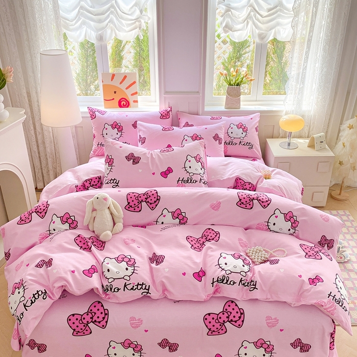 91家纺网 家纺一手货源 找家纺 爱丽丝 2025新款正版授权三丽鸥全棉40支13372单被套 开心凯蒂