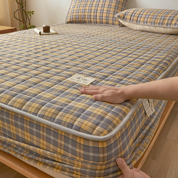 91家纺网 家纺一手货源 找家纺 伊人坊 2025新款A类全棉色织水洗棉大豆夹棉床笠 森屿 咖黄