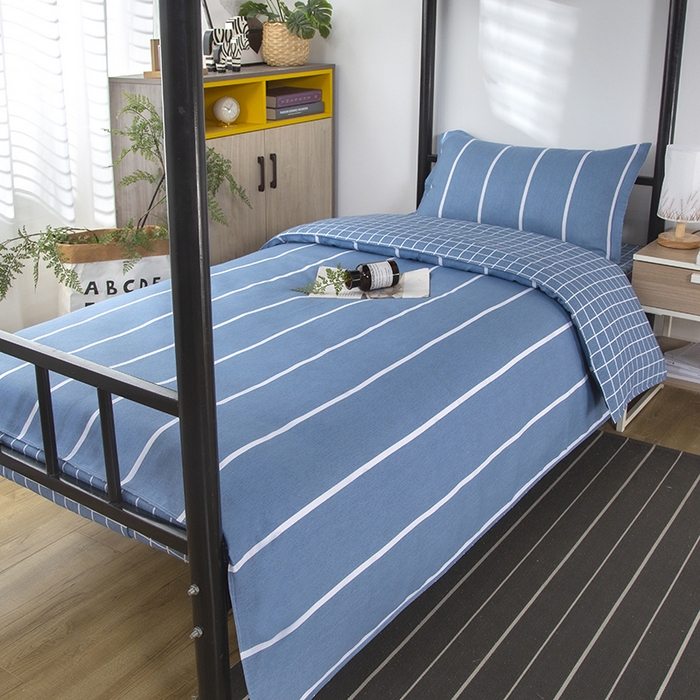 91家纺网 家纺一手货源 找家纺 乐旗 2025新款全棉12868学生宿舍三件套纯棉六件套装 格调人生-蓝