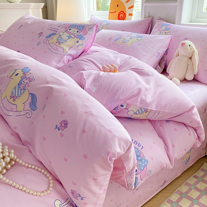 91家纺网 家纺一手货源 找家纺 爱丽丝 2025新款正版授权三丽鸥全棉40支13372单被套 木马美乐蒂