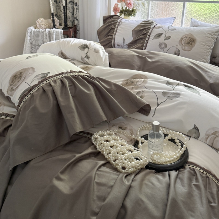 91家纺网 家纺一手货源 找家纺 （总）亲亲公主 2025新款全棉法式宽花边四件套-午后佳人