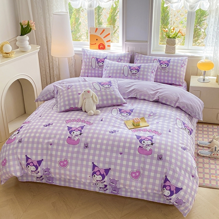 91家纺网 家纺一手货源 找家纺 爱丽丝 2025新款正版授权三丽鸥全棉40支13372单被套 格子库洛米