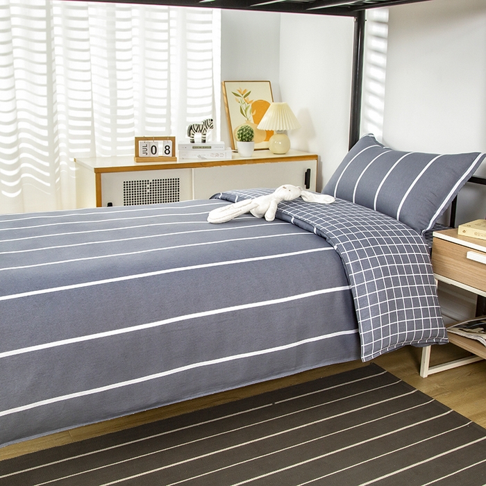 91家纺网 家纺一手货源 找家纺 乐旗 2025新款全棉12868学生宿舍三件套纯棉六件套装 格调人生-灰