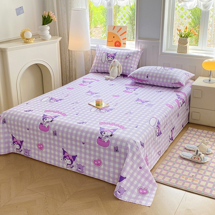 91家纺网 家纺一手货源 找家纺 爱丽丝 2025新款正版授权三丽鸥全棉单床单 格子库洛米