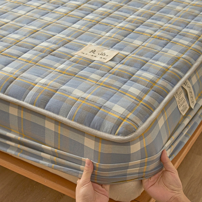 91家纺网 家纺一手货源 找家纺 伊人坊 2025新款A类全棉色织水洗棉大豆夹棉床笠 森屿 咖蓝