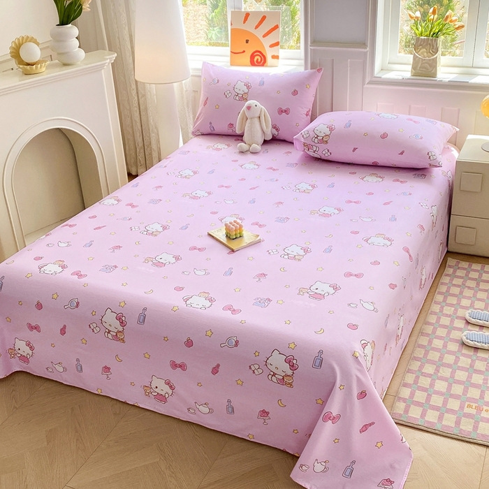 91家纺网 家纺一手货源 找家纺 爱丽丝 2025新款正版授权三丽鸥全棉单床单 美美凯蒂