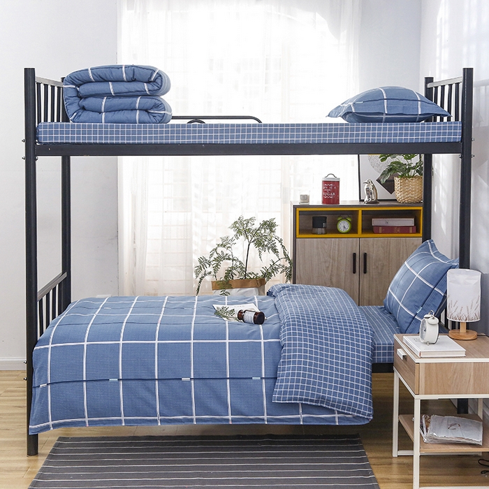 91家纺网 家纺一手货源 找家纺 乐旗 2025新款全棉12868学生宿舍三件套纯棉六件套装 夜华-蓝