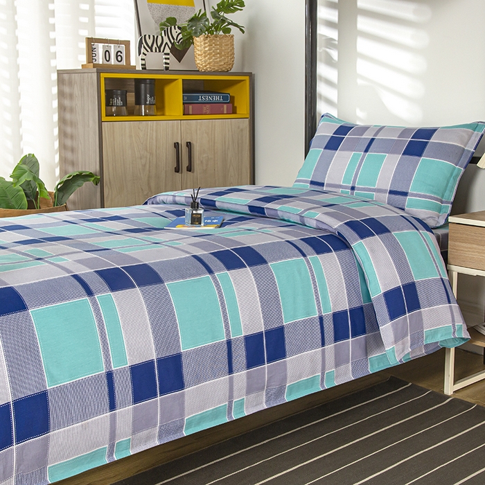 91家纺网 家纺一手货源 找家纺 乐旗 2025新款全棉12868学生宿舍三件套纯棉六件套装 学生格