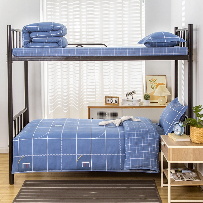 91家纺网 家纺一手货源 找家纺 乐旗 2025新款全棉12868学生宿舍三件套纯棉六件套装 蓝巴伦