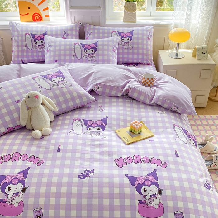 91家纺网 家纺一手货源 找家纺 爱丽丝 2025新款正版授权三丽鸥全棉40支13372单被套 格子库洛米