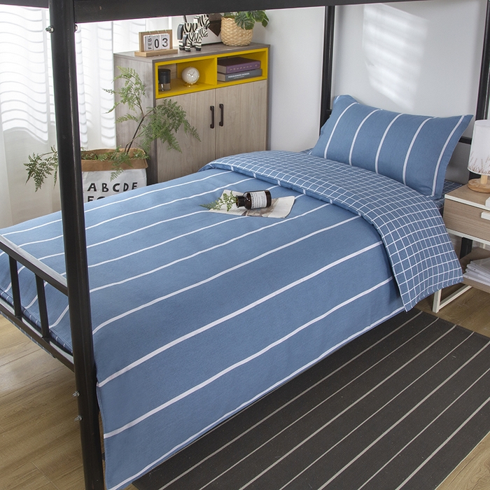 91家纺网 家纺一手货源 找家纺 乐旗 2025新款全棉12868学生宿舍三件套纯棉六件套装 格调人生-蓝