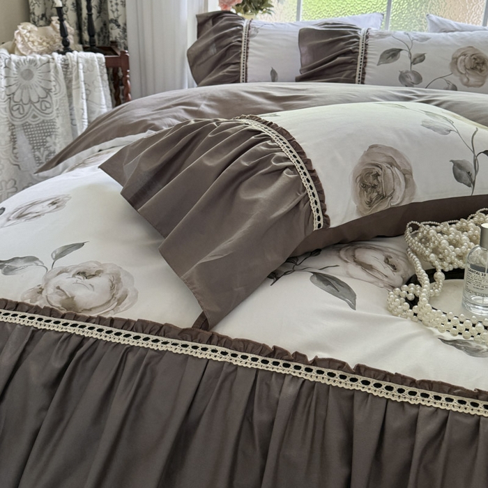 91家纺网 家纺一手货源 找家纺 （总）亲亲公主 2025新款全棉法式宽花边四件套-午后佳人