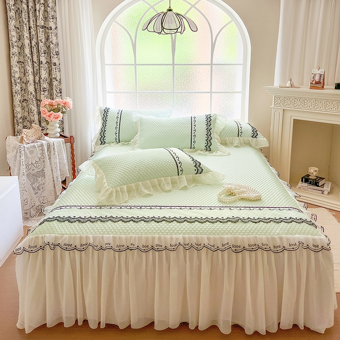 91家纺网 家纺一手货源 找家纺 网红馆（ck家纺） 2025新款凉豆豆床裙款凉席三件套-露茜公主 露茜公主-绿