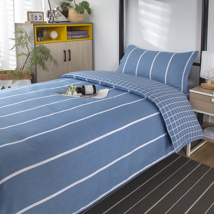 91家纺网 家纺一手货源 找家纺 乐旗 2025新款全棉12868学生宿舍三件套纯棉六件套装 格调人生-蓝