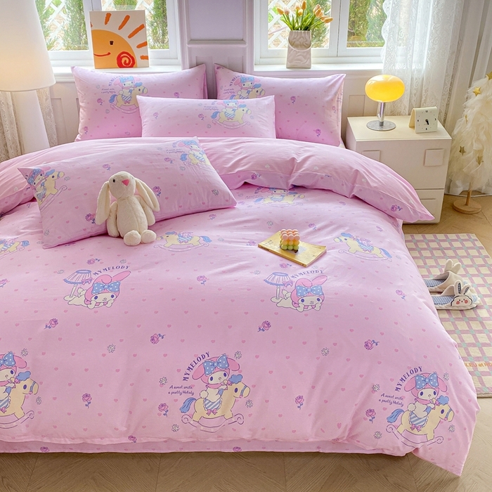 91家纺网 家纺一手货源 找家纺 爱丽丝 2025新款正版授权三丽鸥全棉40支13372单被套 木马美乐蒂