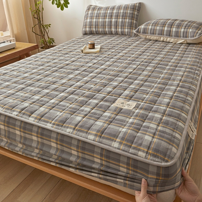 91家纺网 家纺一手货源 找家纺 伊人坊 2025新款A类全棉色织水洗棉大豆夹棉床笠 森屿 雾灰