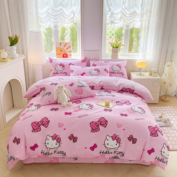 91家纺网 家纺一手货源 找家纺 爱丽丝 2025新款正版授权三丽鸥全棉40支13372单被套 开心凯蒂