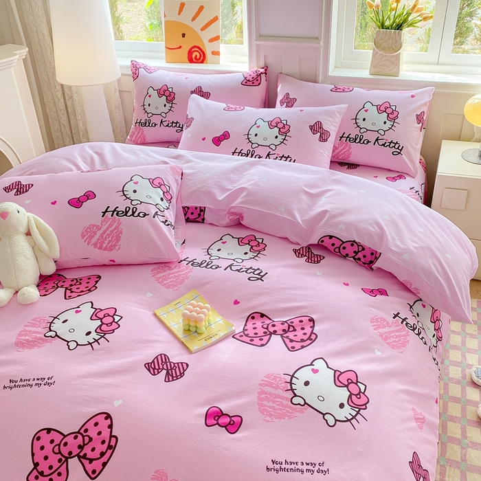 91家纺网 家纺一手货源 找家纺 爱丽丝 2025新款正版授权三丽鸥全棉40支13372单被套 开心凯蒂