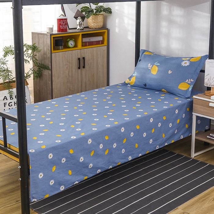 91家纺网 家纺一手货源 找家纺 乐旗 2025新款全棉12868学生宿舍三件套纯棉六件套装 夏日柠檬