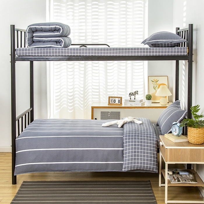 91家纺网 家纺一手货源 找家纺 乐旗 2025新款全棉12868学生宿舍三件套纯棉六件套装 格调人生-灰