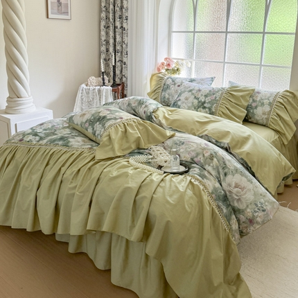91家纺网 家纺一手货源 找家纺 （总）亲亲公主 2025新款全棉法式宽花边四件套-玫瑰庄园
