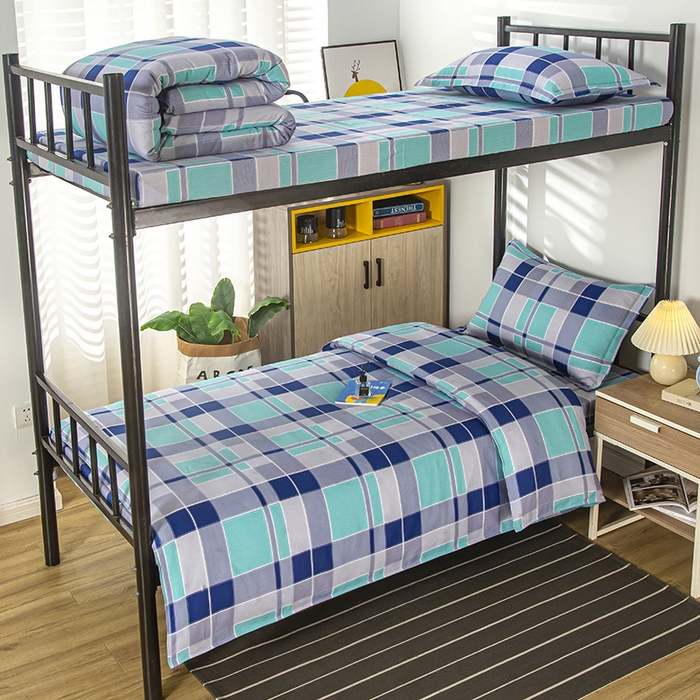 91家纺网 家纺一手货源 找家纺 乐旗 2025新款全棉12868学生宿舍三件套纯棉六件套装 学生格