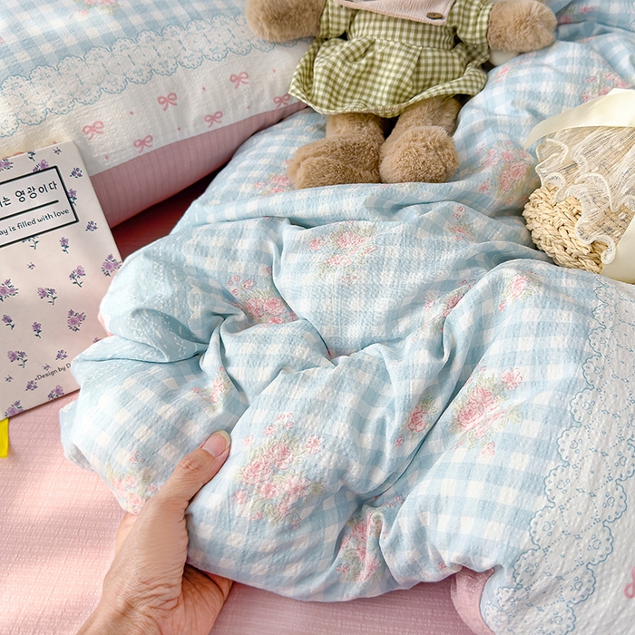 91家纺网 家纺一手货源 找家纺 竹合家纺 2025新品云感皱皱四件套跑量款小清新四件套 梦境-蓝