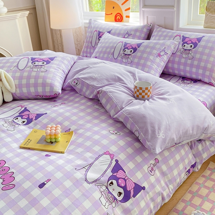 91家纺网 家纺一手货源 找家纺 爱丽丝 2025新款正版授权三丽鸥全棉40支13372单被套 格子库洛米