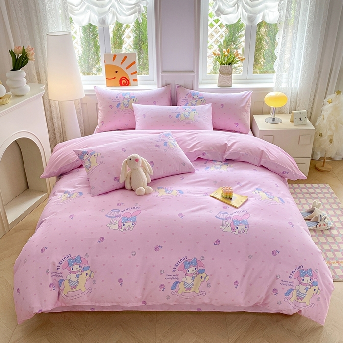 91家纺网 家纺一手货源 找家纺 爱丽丝 2025新款正版授权三丽鸥全棉40支13372单被套 木马美乐蒂